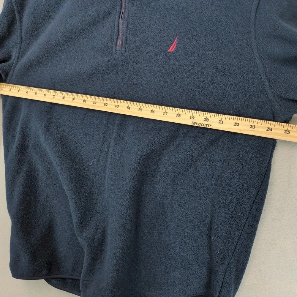 Nautica Blue Fleece Jacket Mens L 1/4 Zip Pullover Red Embroidered Logo‎ Coastal